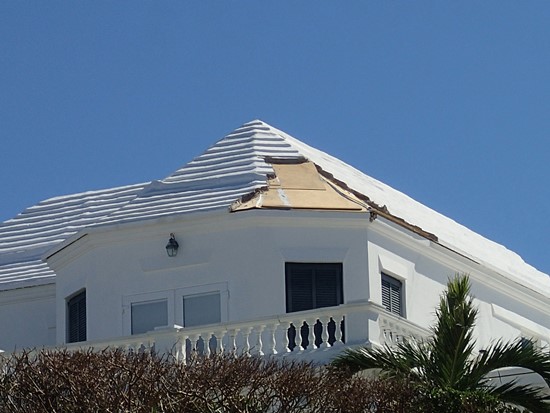 Typical roof damage pattern seen on Bermuda&rsquo;s residential property. (Source: AIR) 